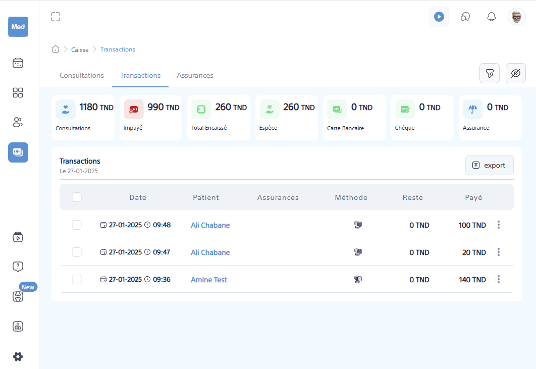 Interface de facturation & comptabilité MedLink