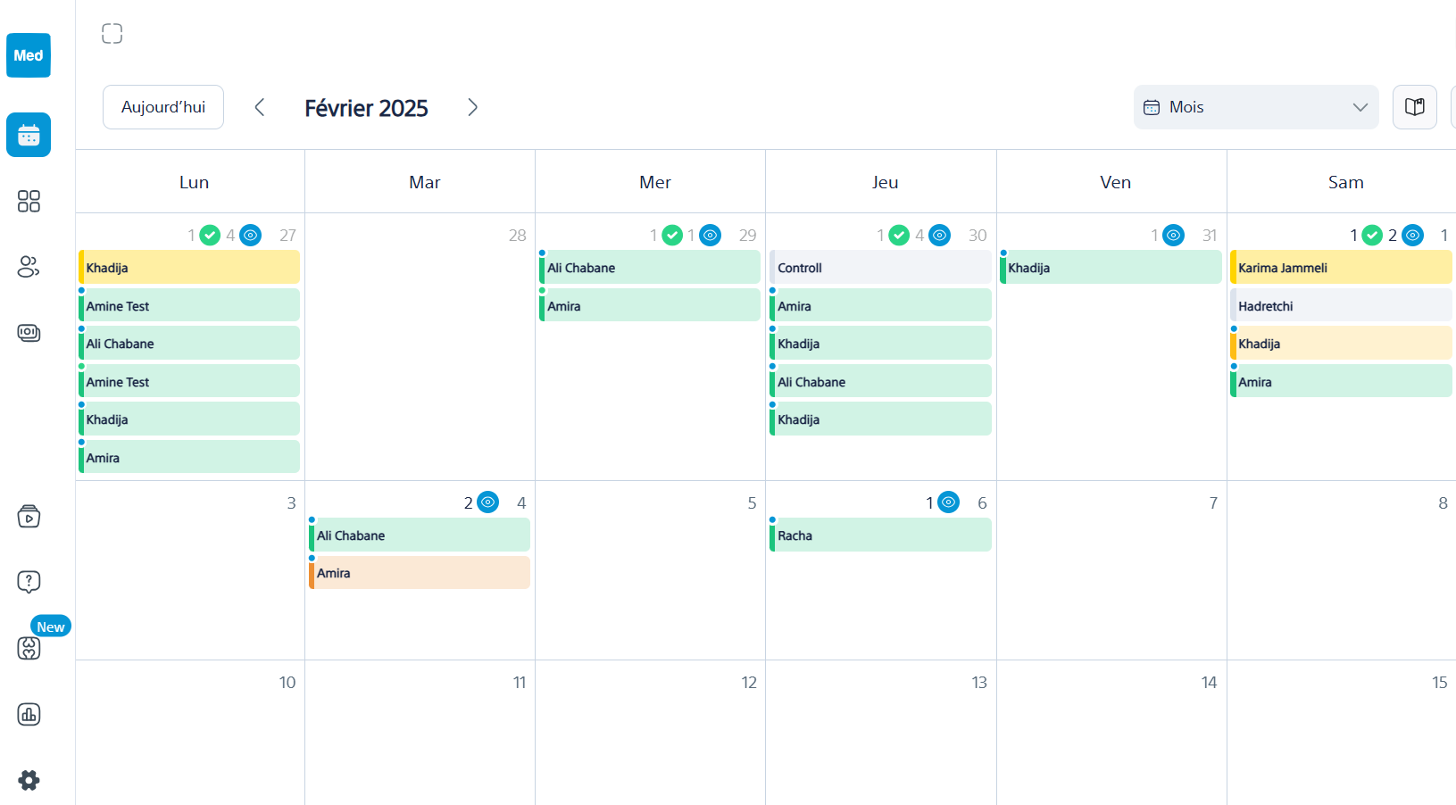 Interface de l'agenda intelligent MedLink