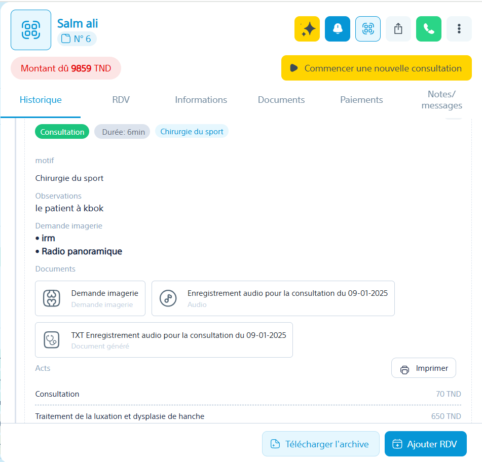 Interface des dossiers médicaux électroniques MedLink